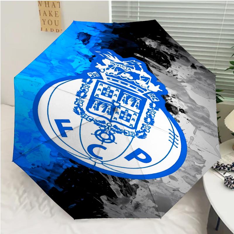 FC Porto LOGO Print Automatic Umbrella, 8 Rib Iron Frame, Plastic Handle, Suitable for Outdoor Travel &Daily , Ideal Gift