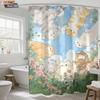 1pc Cute Cartoon Cat Printed Waterproof Shower Curtain Partition Privacy Hanging Curtain with 12 Hooks Multiple Sizes