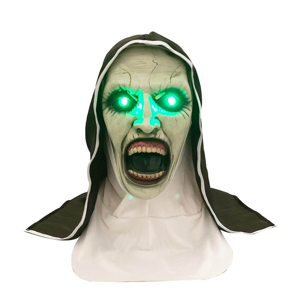 LED Glowing Nun Mask - Halloween Ghost Face Scare Prop