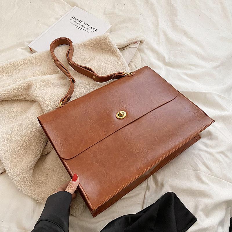 High Quality Retro Large Capacity Shoulder Bag  Autumn Winter New Women's Texture PU Crossbody Bags Casual Male Briefcase