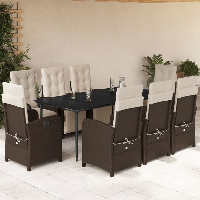 VidaXL Ensemble à Manger de Jardin avec Coussins 9 pcs, Table et Chaises avec Dossier et Repose-pied Réglables 3212548