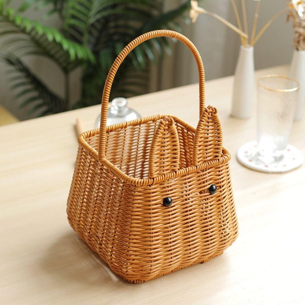 Brown Rattan Hand-Woven Carrying Basket Handmade Fruit Basket Bunny Easter Woven Basket  Restaurant