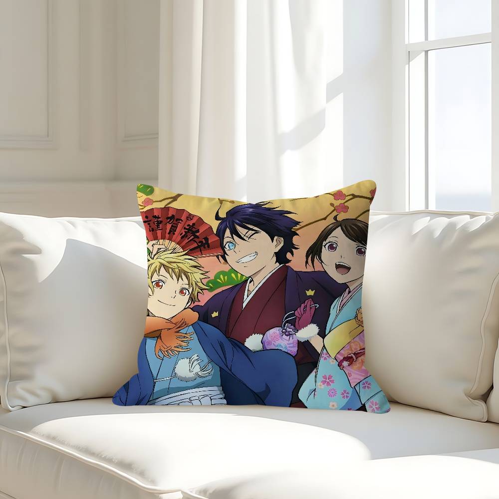 N-Noragami Anime Kissenbezüge Cartoon Sofa Dekorative Zuhause Doppelseitiger Druck Kurzer Plüsch Niedlicher Kissenbezug