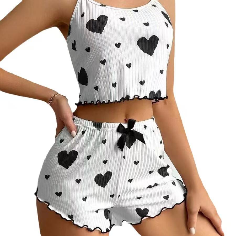 European & American Style Heart-Print Camisole Shorts Pajama Set