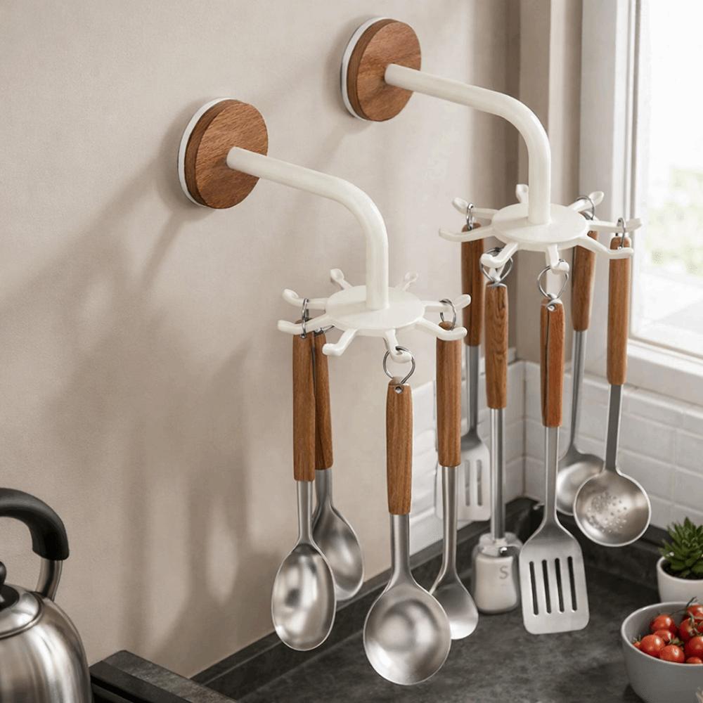 No Drill Kitchen Storage Rack Wall Mounted Space Saving Spatula Spoon Holder Anti Drop Utensil Organizer Bathroom