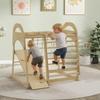 6 in 1 Kids Climbing Frame with Slide, Monkey Bars, Gymnastics Rings, Ladder, Climbing Net, for 3-6 Years, Natural Tone