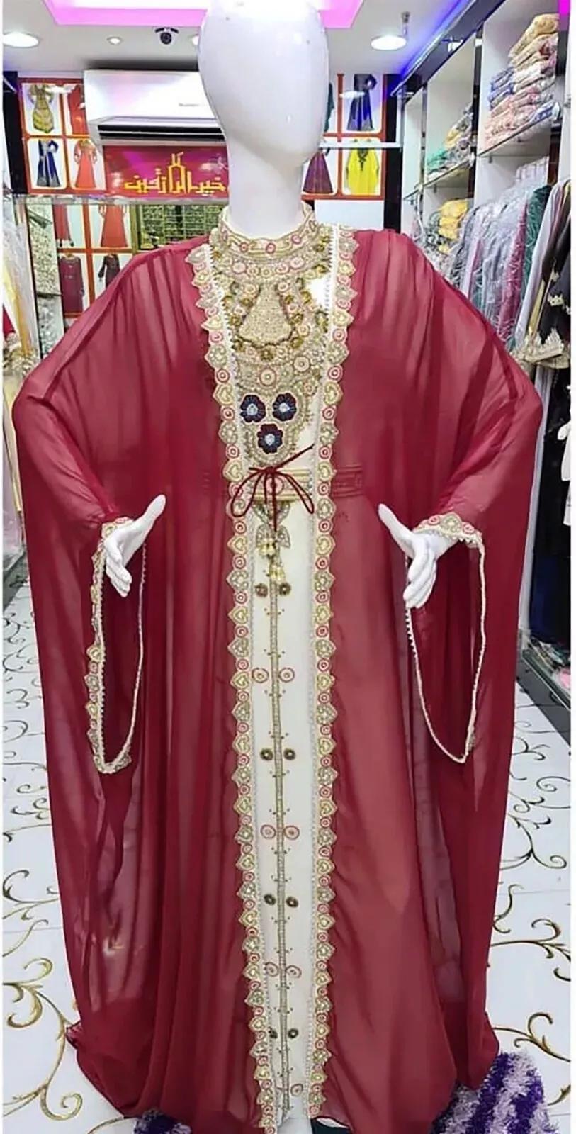 

Платье Абая Фараша Длинное платье Рамзан Ид РАСПРОДАЖА Жоржетта Марокканский Дубай КафтаН XS малиновый