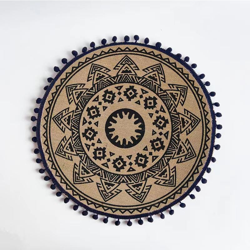 Boho Mandala Round Placemats Heat-Resistant Linen-Cotton Table Mats Washable Non-Slip Dining Decor