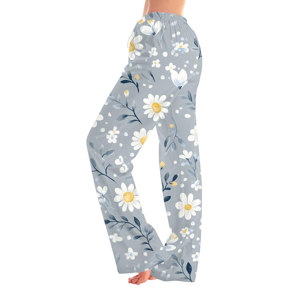 Womens Pajama Pants Sleepwear Casual Drawstring Elastic Waist Pants Comfy Straight Yoga Loose Trousers