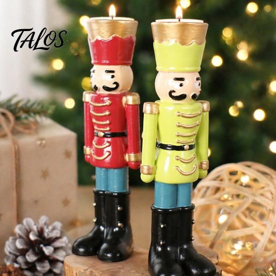 Christmas Tabletop Ornaments Nutcracker Resin Candle Holder, Pastel Soldier Figurine for Desk Shelf, Festive Home Decor, Holiday Gift Decor