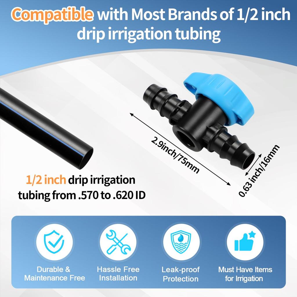 12 barbed drip irrigation globe valve fittings for 1/2 inch 16mm drip irrigation pipe Blue