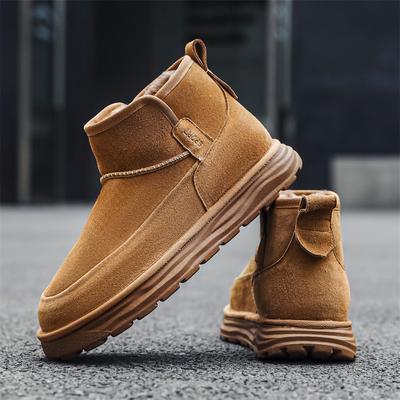 FashionSuede Leather Men's Casual Shoes Luxury Outdoor Male Ankle Boots Warm Plush Fur Winter Boots Slip On Leisure Walk High Top Botas