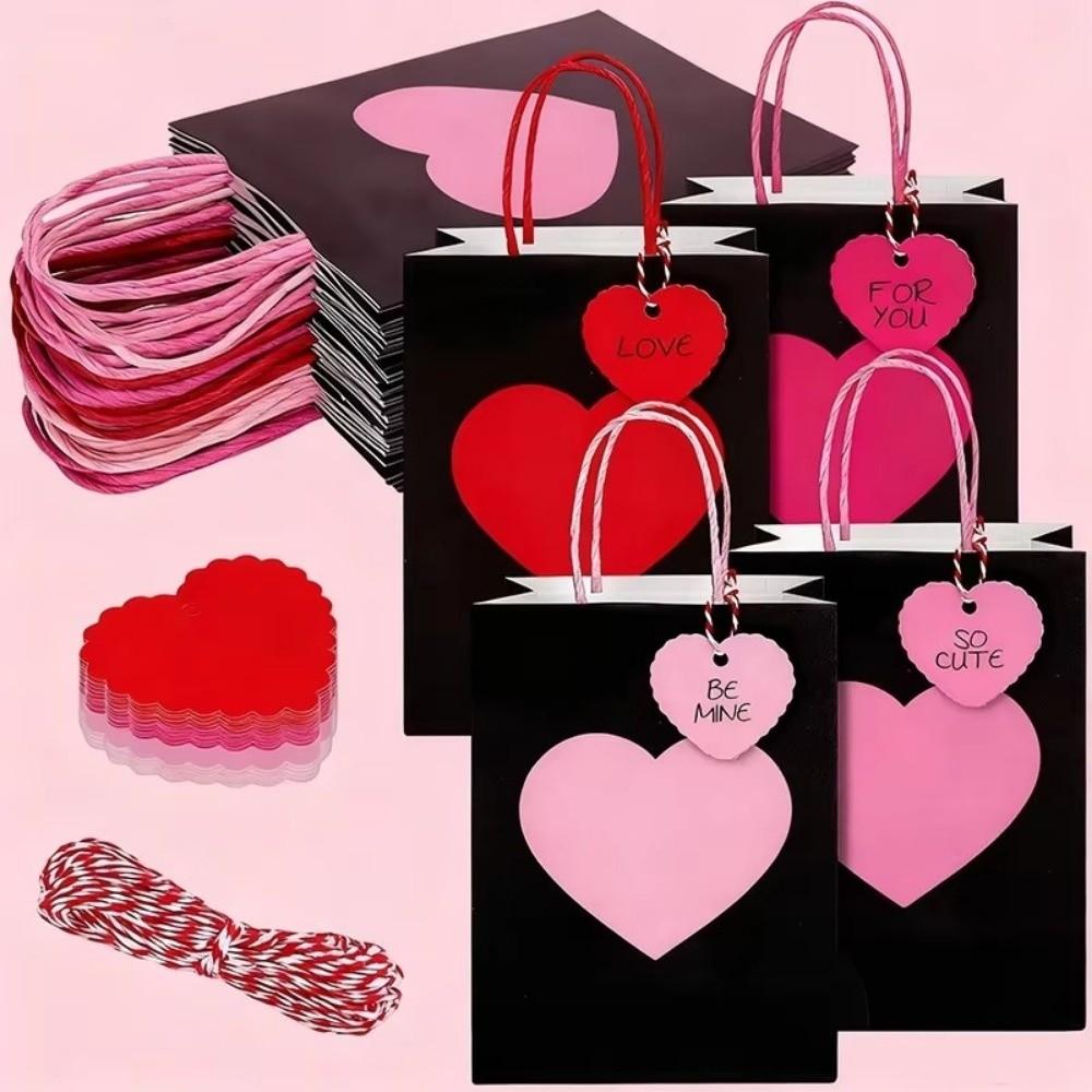 10/12pcs Red Heart Kraft Kraft Paper Gift Bags Handheld Candy Packaging Bag Wedding Party