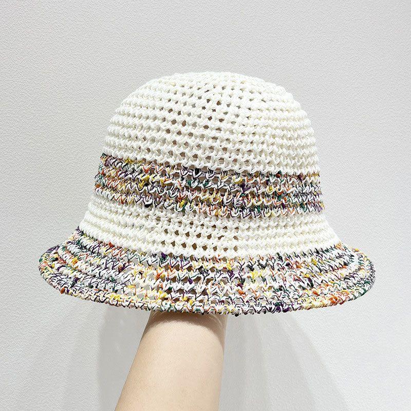 Summer Hollowed Out Beach Sun Protection Hat Breathable Seaside Colorful Vacation Style Wide Woven Straw Hat