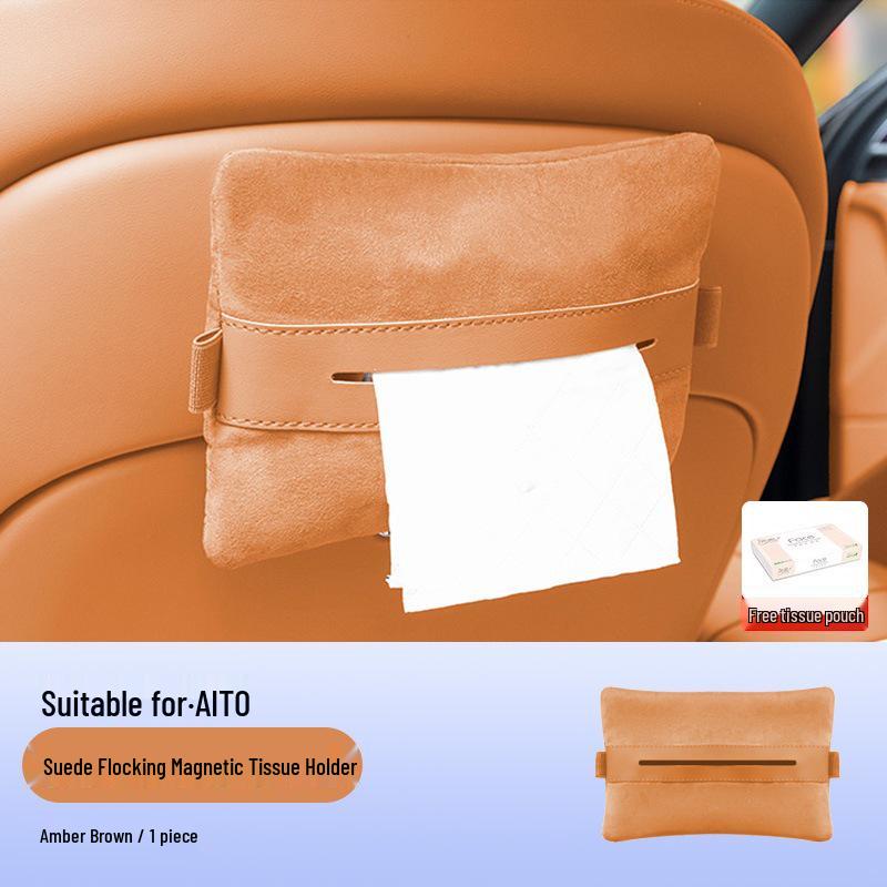 Compatible with Zhi Jie R7/S7: Magnetic Suede Plush Tissue Holder Box for Car Interiors