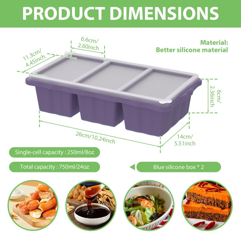 Silicone Freezer Tray Food Meal Soup Sauce With Lid Freezer Trays Large Ice Box Soup Ice Tray Kitchen Food Storage Freezing Mold