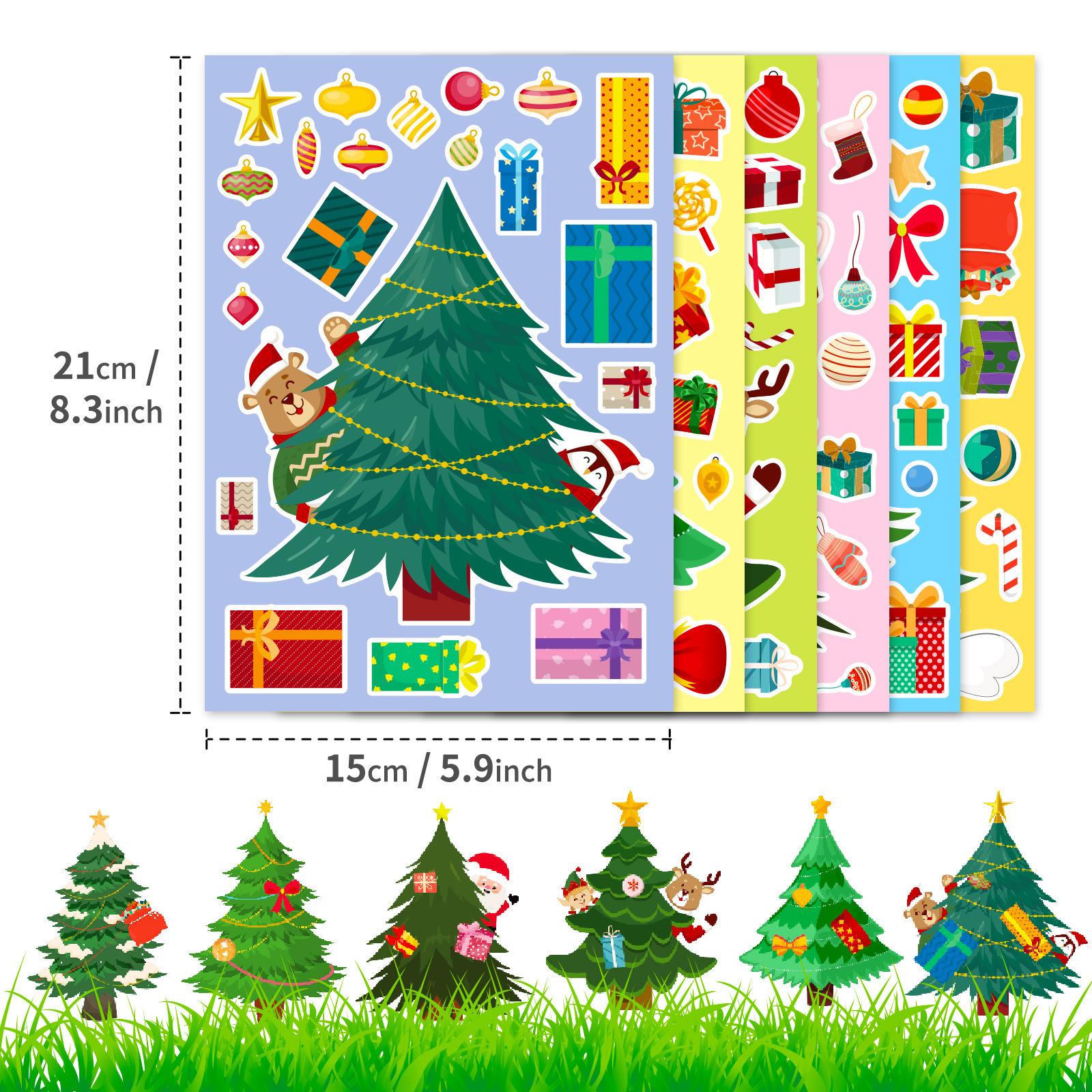 

6 Christmas Day Celebration Puzzle Face-Changing Stickers Parent-Child Interaction Christmas Tree Diy Cartoon Graffiti Stickers