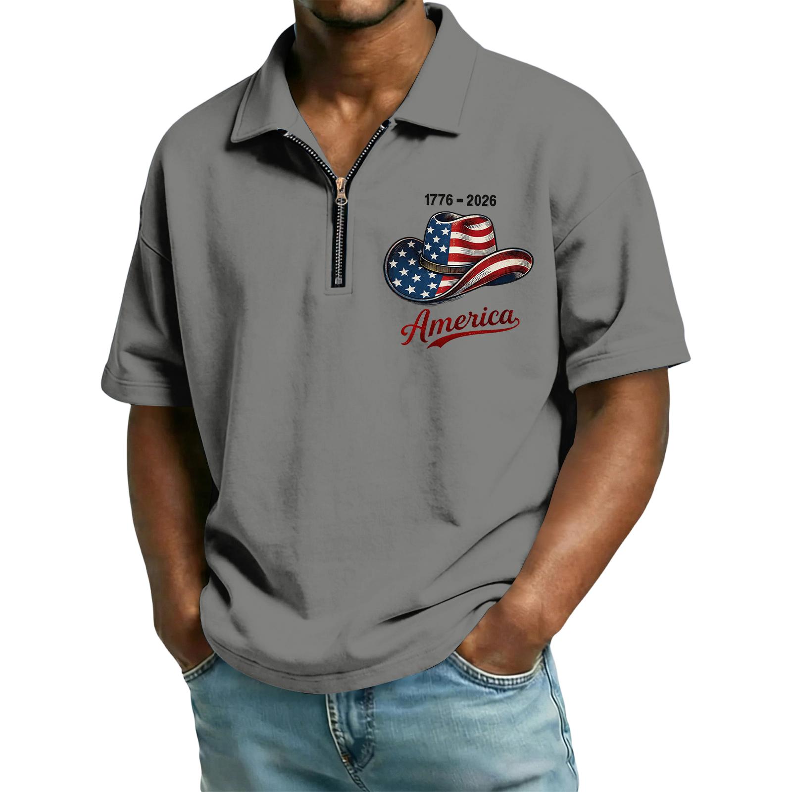 

Men s Collared Short Sleeve , Independence Day Flag Letter Print Loose Casual Summer Tops L