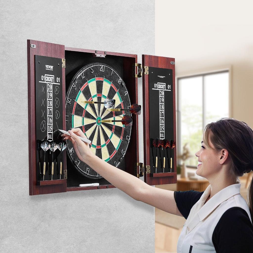 Dartboard and Cabinet Set Official Size Complete Accessory Steel Tip Dart