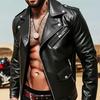 Men's PU Leather Motorcycle Jacket - Stylish European-American Streetwear with Functional Zipper.