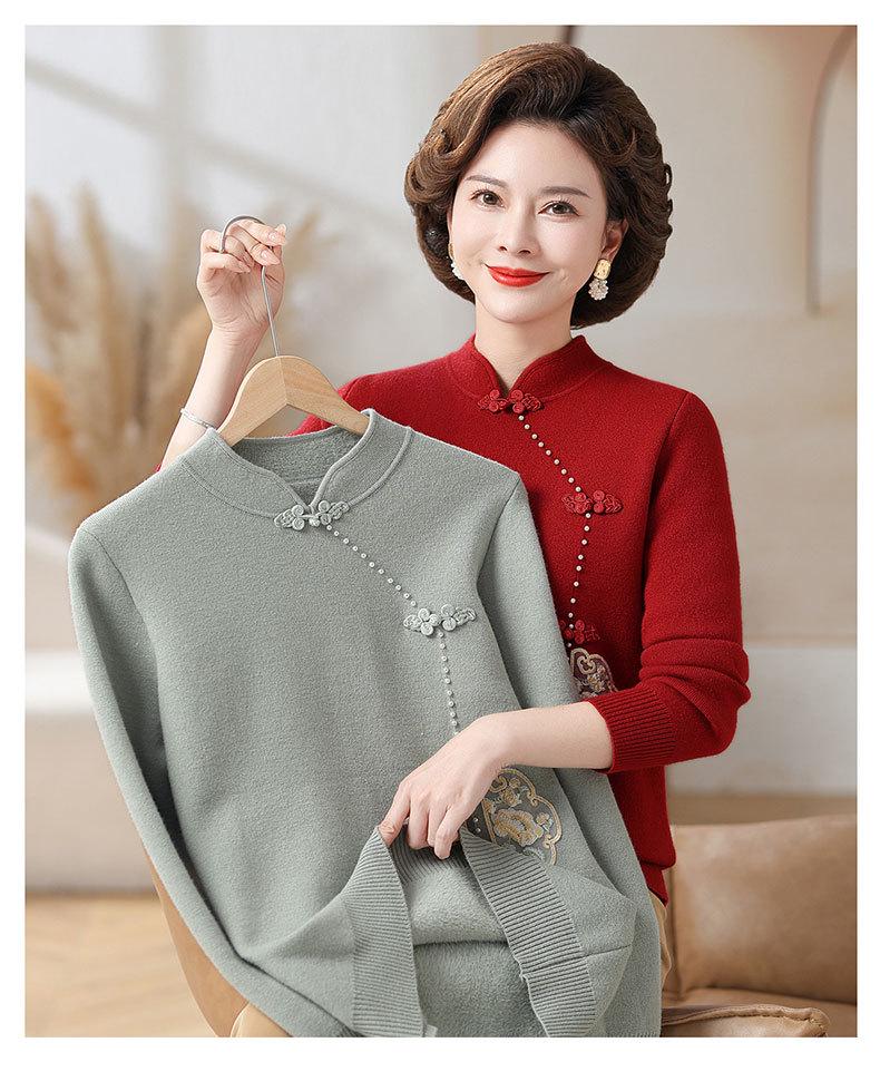 2024 Women's Plus Size Fleece-Lined Sweater for Autumn/Winter - Thick One-Piece Base Layer for Middle-Aged & Elderly Moms