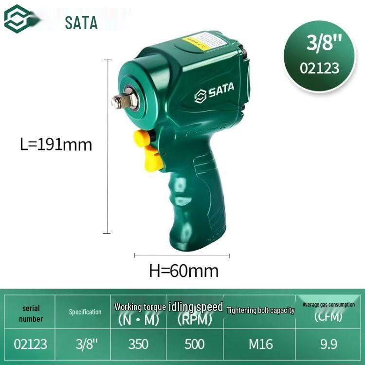 

SATA 3/8-inch Heavy-Duty Pneumatic Impact Wrench: High Torque Air Tool for Auto Repair, Model 02123