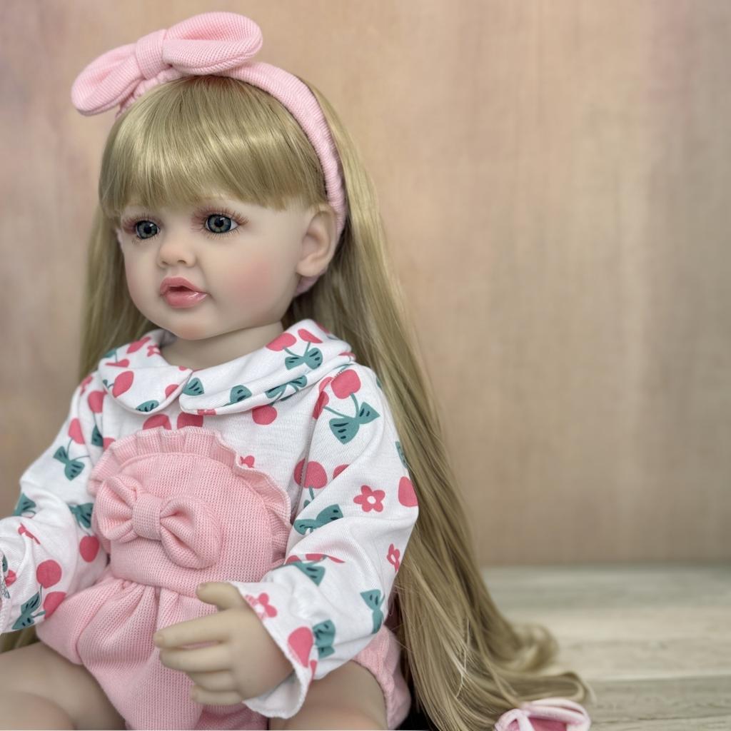 BZDOLL 55cm Full Body Soft Vinyl Baby Reborn Doll Girl 22inch Lifelike Newborn Bebe Long Blonde Princess Art Toy Kids Baths Playing Christmas Gift