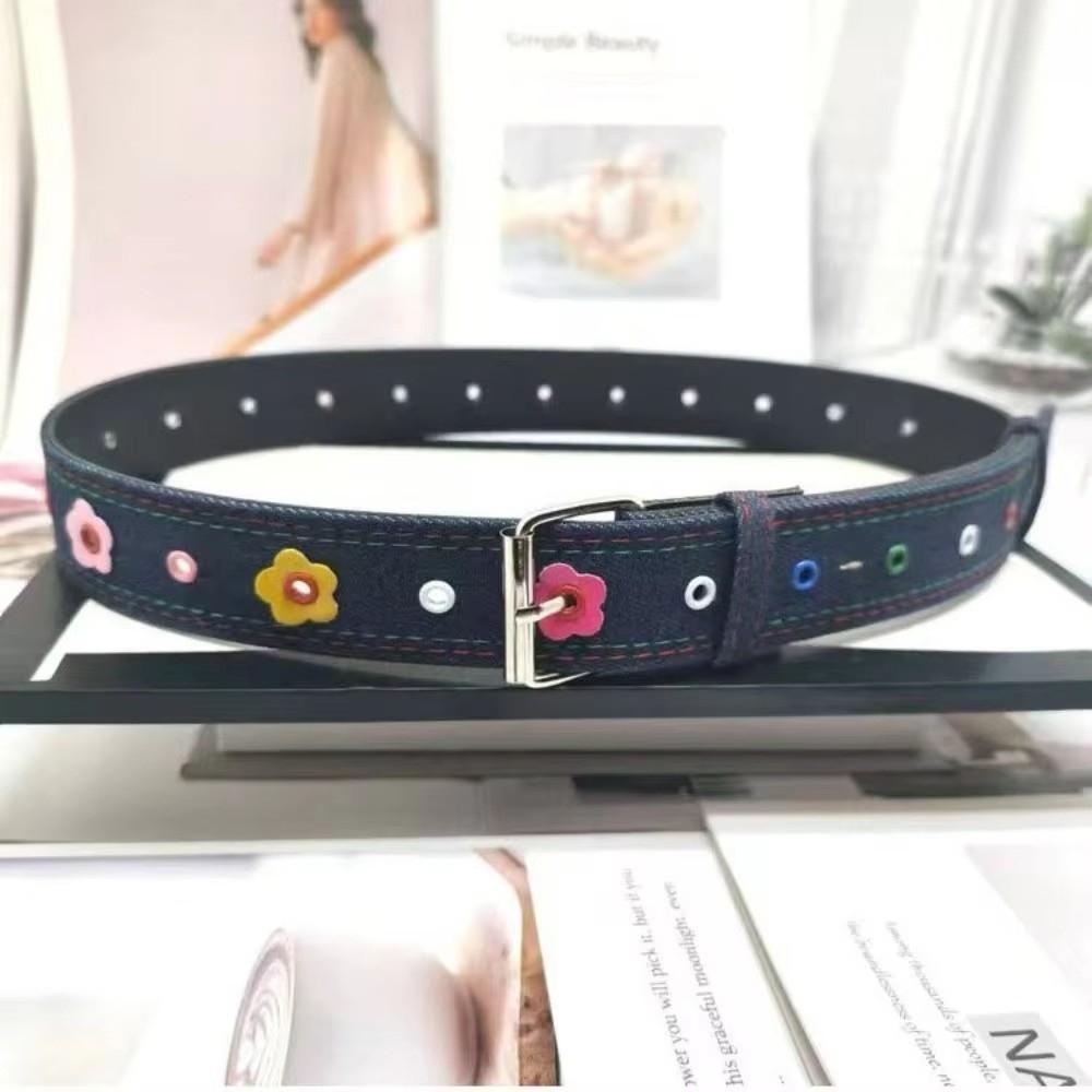 Trendy Dopamine Flower Leather Belt Metal Buckle Pu Leather Pin Buckle Waistband Casual Adjustable Waist Strap Women