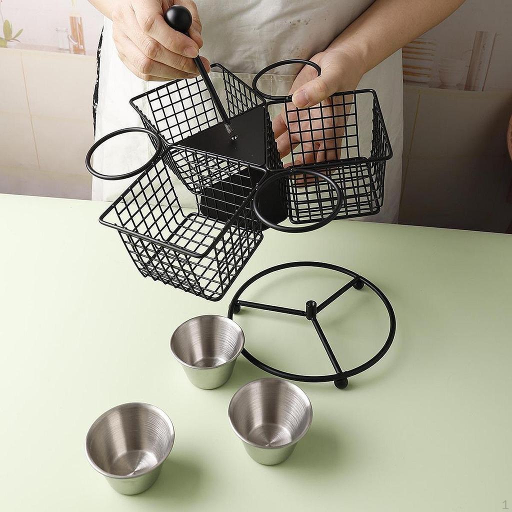 Rotating Fry Basket Divided Compartments for Chips, Chicken, Skewers Easy to Wire