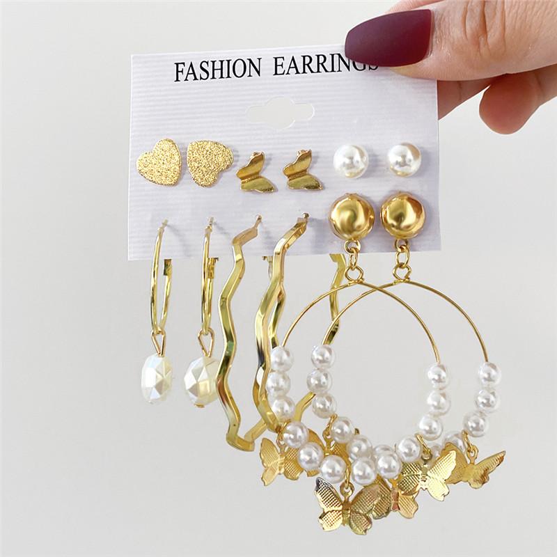 Modyle Vintage Pearl Butterfly Leopard Acrylic Earring Set For Women Girls Heart Earrings Elegant Wedding Party Jewellery