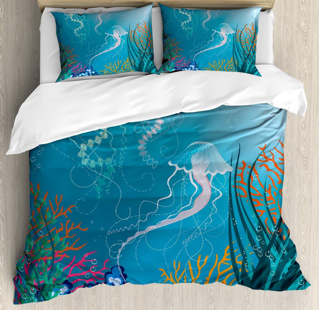 Teal Comforter Cover Set King Size Ocean Decor,Jellyfish Duvet Cover Bedding Set Ocean Bedroom Decor Quilt Cover 1 Pillowcase