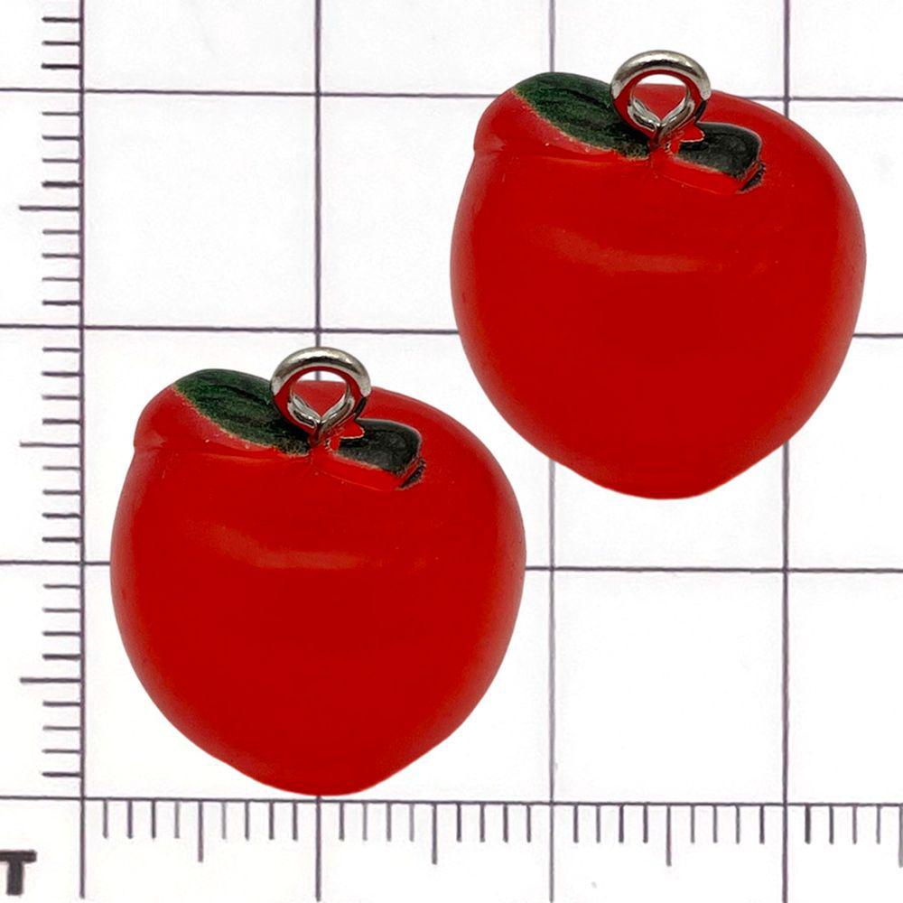 Set of 20 Red Resin 3D Fruit Charms: Strawberries and Apples for DIY Jewelry.
