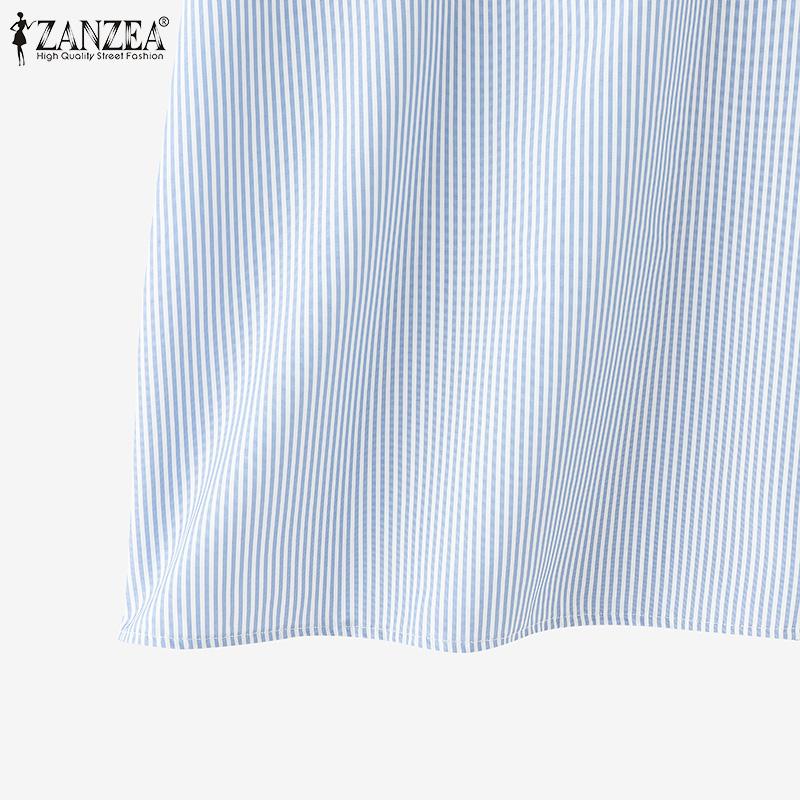 ZANZEA Женская повседневная свободная блузка в полоску с круглым вырезом и короткими — фото 10