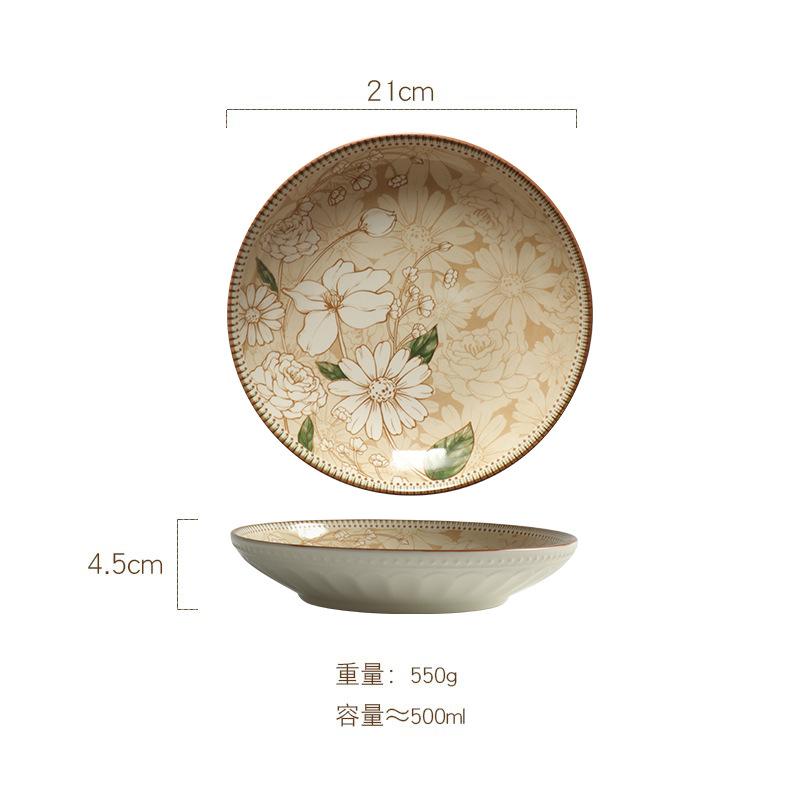 Camellia Series Ceramic Underglaze Color Disc Antique Home Creative Tableware