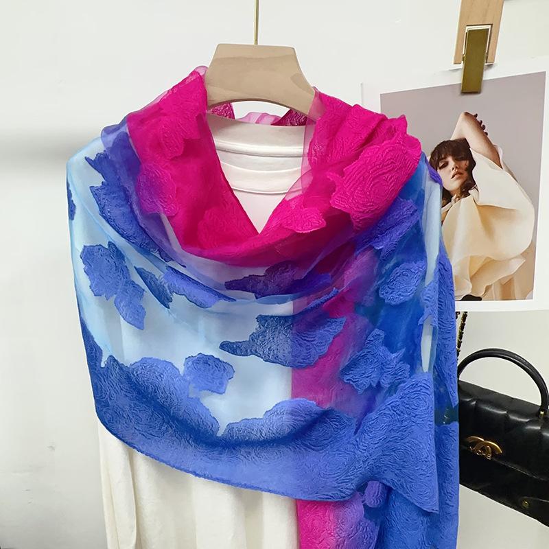 Shawl Scarf Advanced New Gradual Change Flower Long Silk Scarf Yarn Versatile Sunscreen Shawl