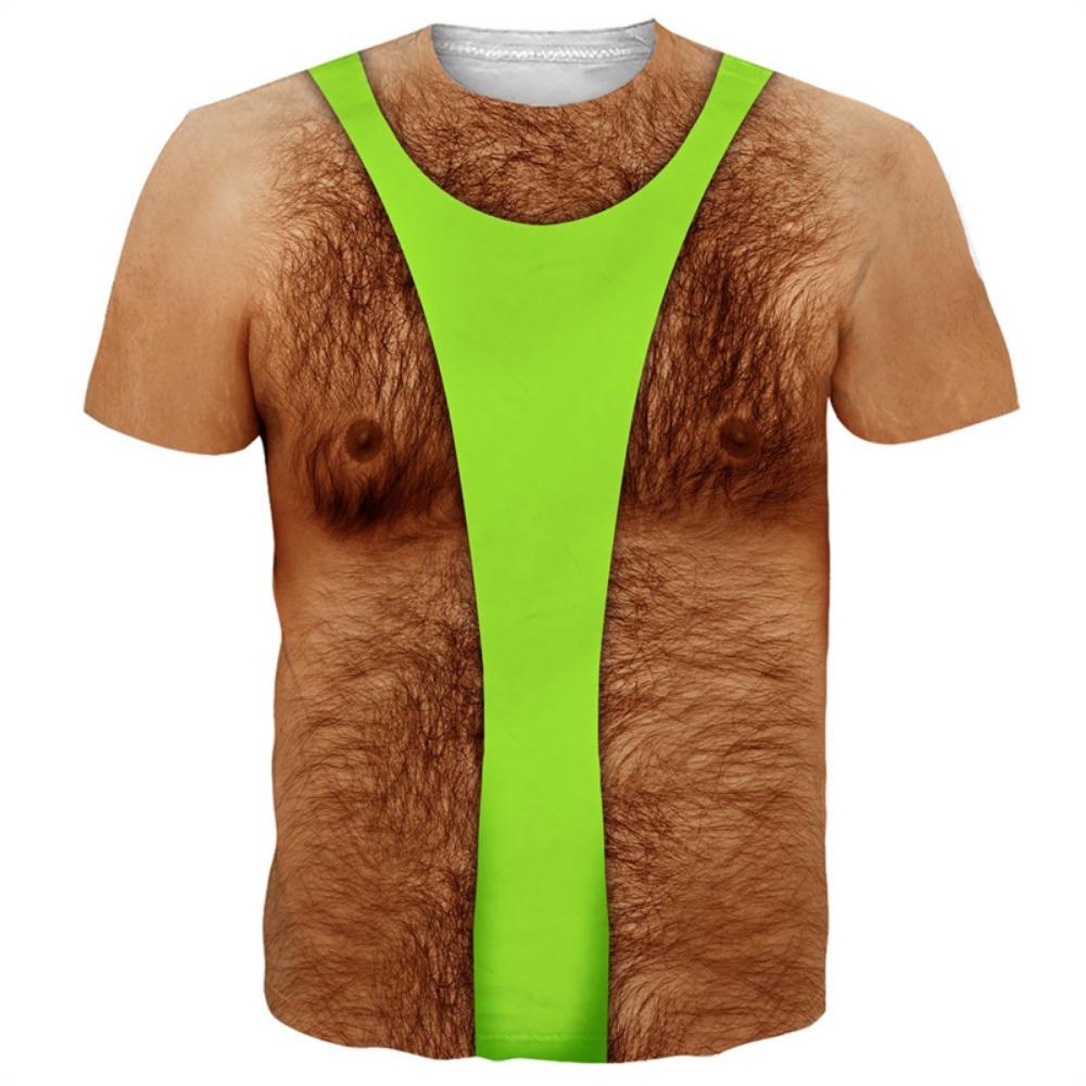 Funny Hairy Chest Graphic T Shirt Men 3d Printed Muscle Fake Abs Short Sleeve T-shirt Summer Spring Cosplay Costume Tee Shirts