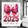 2025 pink bow shower curtain, bathroom decorative shower curtain, waterproof with hook shower curtain