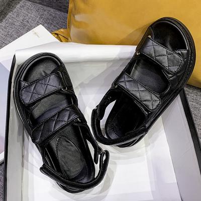 Modne Letnie Nowe Minimalistyczne Antypoślizgowe Sandały Wzór Siatki Diamentowej Jednolity Kolor Damskie Płaskie Sandały Outdoorowa Moda Wygodne Damskie Sandały