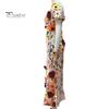 Women Fishtail Dress Round Neck Puff Short Sleeve Embroidered 3D Flower Decor Midi Dress Hip Wrapped Long Dress