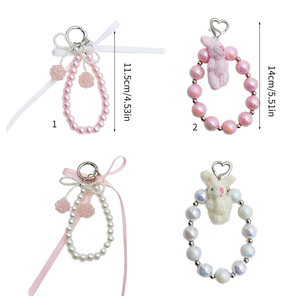 Elegant Pearl Bows Keychain Wrist Bracelet Pendant Multipurpose Handmade Jewelry Accessories for Bags Phones Household