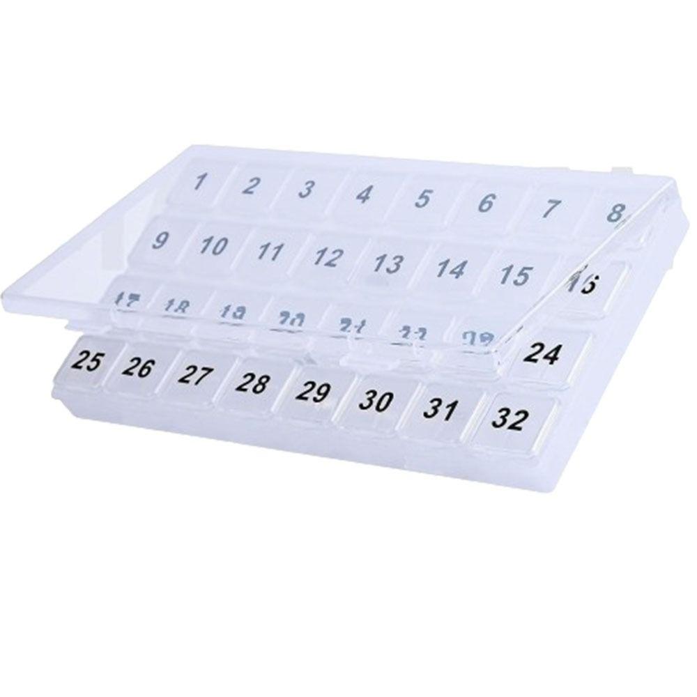 

Портативный органайзер для лекарств Пластиковые контейнеры для таблеток на один месяц 32 ячейки Органайзер-бокс для таблеток Вмещает витамины белый