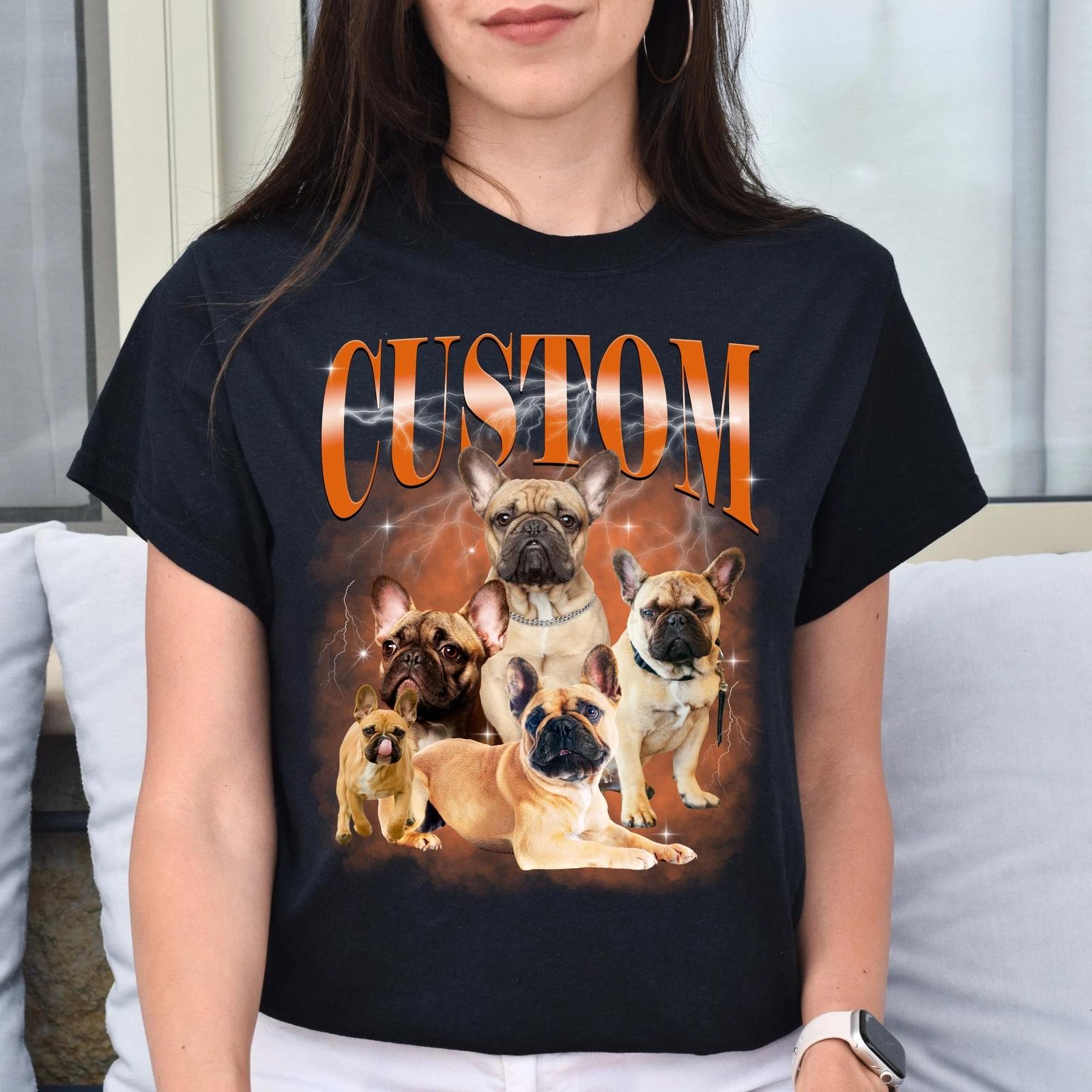 Custom Bulldog mom Unisex T-Shirt Your pictures Bulldog dog tee Black Navy Dark M