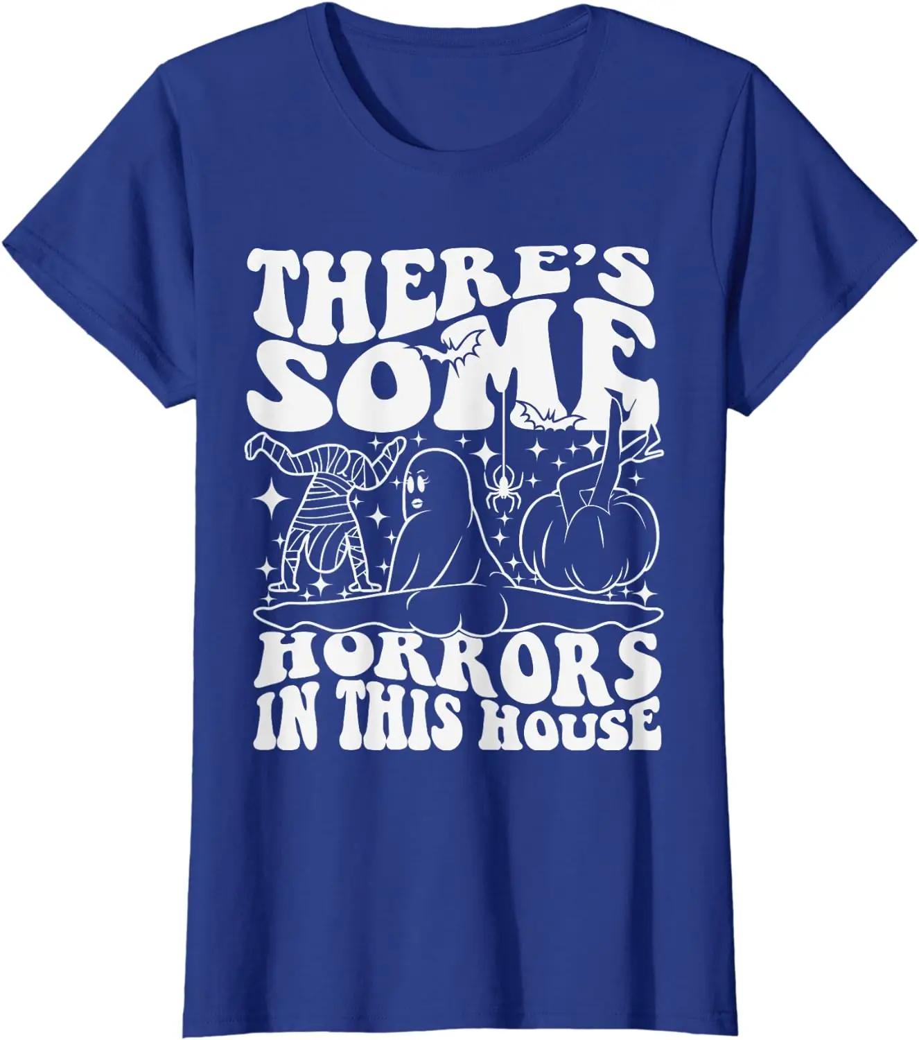 

There’s Some Horrors in This House Ghost Pumpkin Halloween T-Shirt Cartoon Halloween Pattern T Shirt for Men Women Kids S