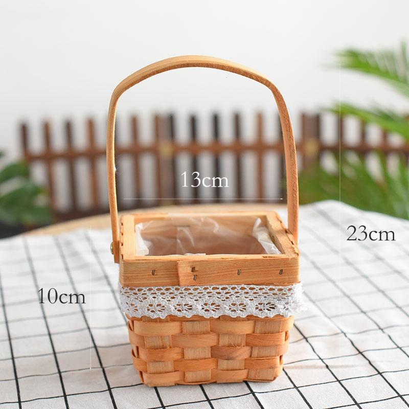 New Internet celebrity decoration portable flower basket packaging flower basket handmade rattan floral arrangement gift straw wood chips
