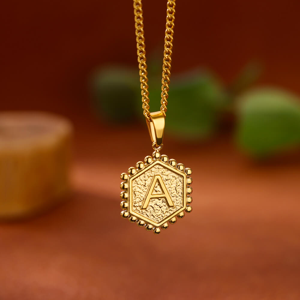Initial Hexagon Necklaces For Women Stainless Steel A-Z Letter Hexagon Pendant Necklace Birthday Wedding Jewelry Gift