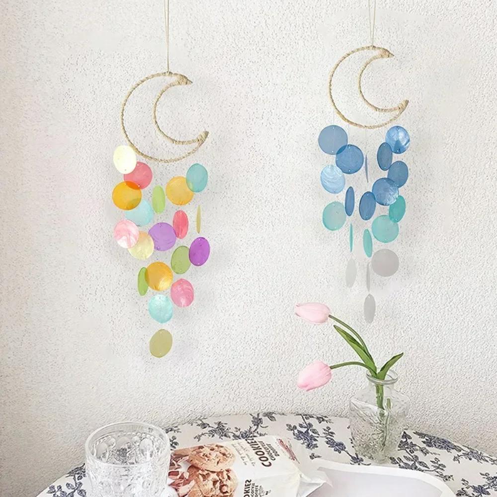 Hanging Shell Moon Wind Chimes Natural Shell Circle Shell Dream Catchers With Crisp Ringtones Home Decoration Shell Pendant