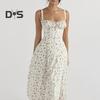 Damesjurk Laag uitgesneden rugloze mouw Bloemenprint Hoge strakke taille Hoge split Zomer Midi-jurk Feestgala Strandjurk