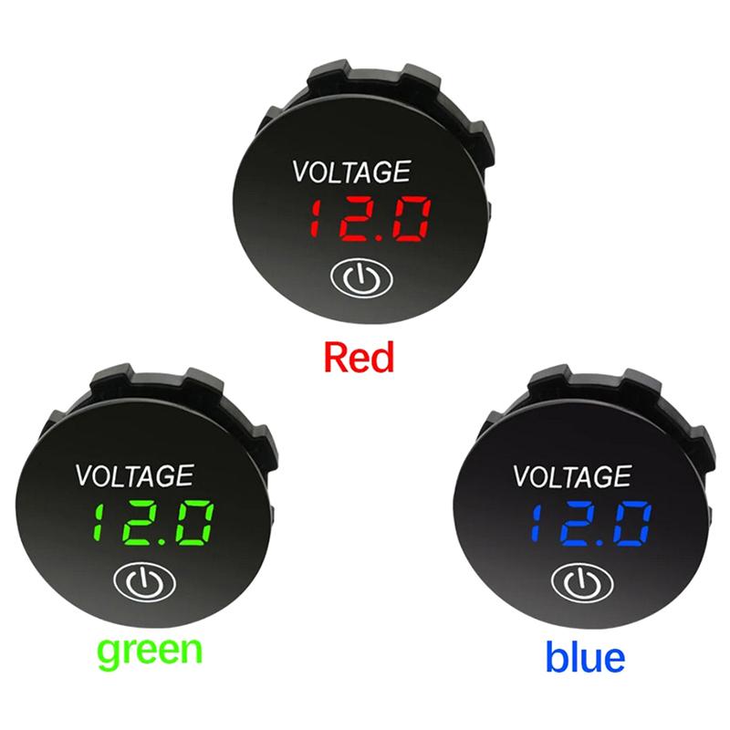 Dc 12V-24V Led Mini Round Digital Voltmeter With Touch On Off Switch Meter Tester For Car/Motorcycle/Motorboat/Truck Refit