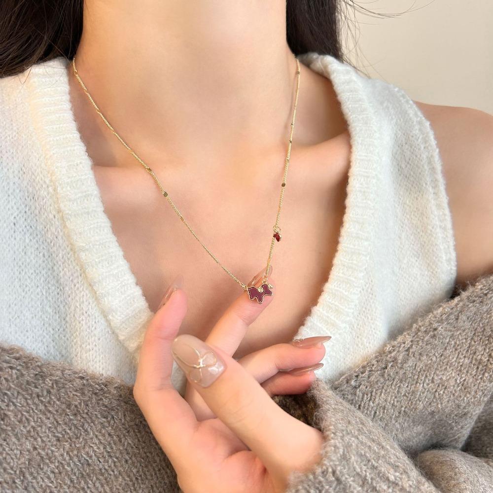 Zodiac Red Pony Necklace Fashion New Year Collarbone Chain Creative Horse Pendant Necklace Woman