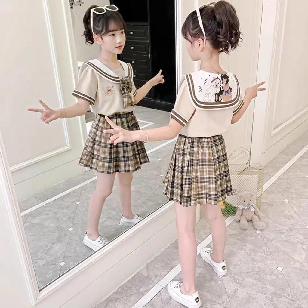 Summer JK Uniform Set: Trendy Girls' College Style Two-Piece Suit with Skirt